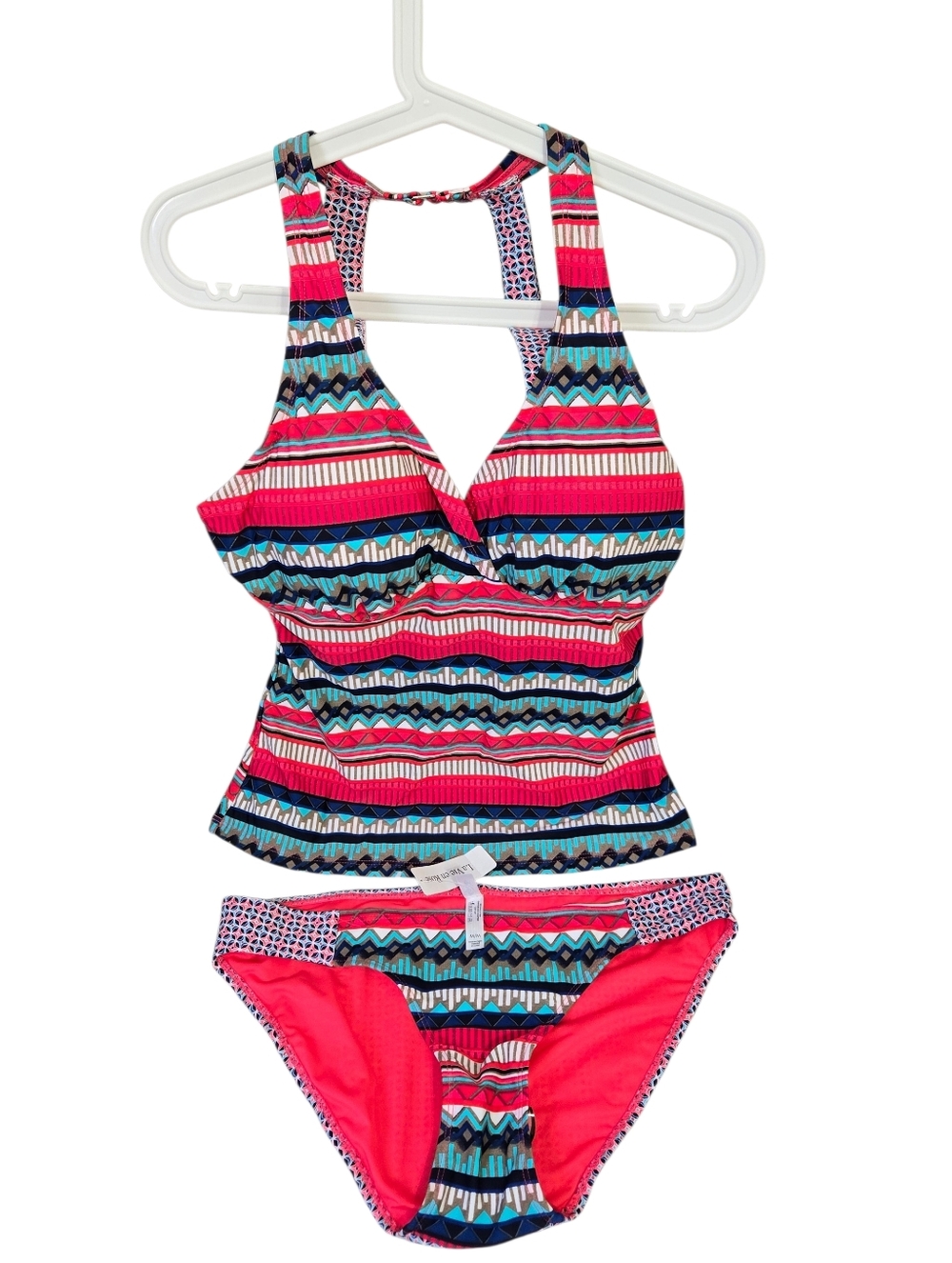 La Vie en Rose Tankini Swimsuit Set Women’s Colorful Geometric Print 2-Piece M